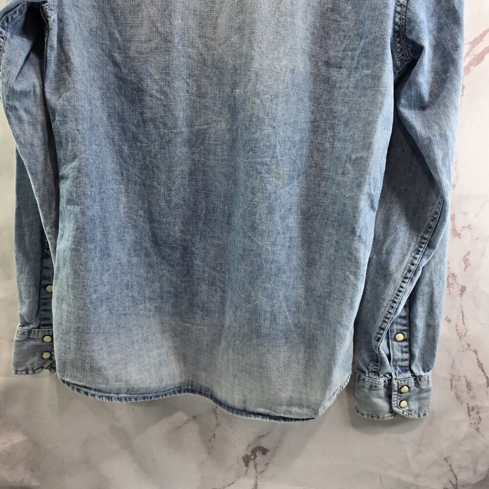 Pepe Jeans Shirt Mens Medium Blue Button Up Carson Long Tie Dye Chambray - Picture 7 of 13
